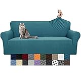 YEMYHOM Couch Cover Latest Jacquard Design High Stretch Sofa Covers for 3 Cushion Couch, Pet Dog Cat Proof Slipcover Non Slip Magic Elastic Furniture Protector (Sofa, Teal)