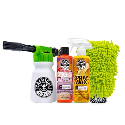 Chemical Guys TORQ Foam Blaster Wash & Wax Kit with Wash Mitt, Sticky Snowball Snow Foam Car Wash Soap, Blazin' Banana Spray Wax, & Chenille Premium Wash Mitt (4 Items, 32 Fl oz) - image 1