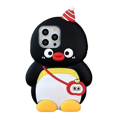 YAKVOOK Bear Case for iPhone 15 Pro Max,Kawaii Phone Cases 3D Silicone Cartoon Penguin Fun Cute Case Soft Rubber Shockproof Protective Case Women Girls for iPhone 15 Pro Max Cover