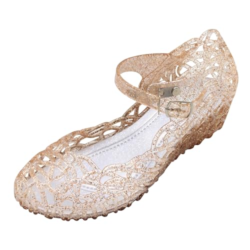 New front Zapatos Cristal de Cenicienta Zapatos para Niñas Vestir Reina de Nieve Princesa Elsa Frozen con Lentejuela Navidad Fiesta Halloween Carnaval Cumpleaños,Amarillo,33