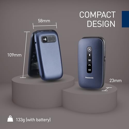 Panasonic KX-TU550EXC Basic Mobile Phone for Kids and Elderly – 4G, Sim-free & Unlocked, Easy Buttons, SOS Emergency, Durable Flip Phone, Compact & Long Life Battery, Dumb Phone, Brick Phone, Blue