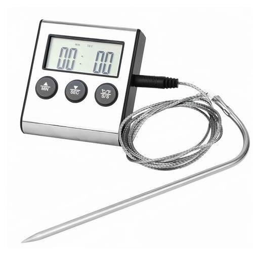 Digitales Bratenthermometer, Ofenthermometer, Fleischthermometer Digital, Meat Thermometer, Grill Thermometer Digital, Grillthermometer Küchen Thermometers mit Timer für BBQ, Ofen, Braten, Grill