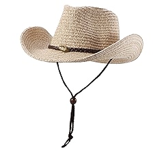 帽子 MEDI BEADS STRING STRAW HAT EOZY Western Cowboy Hat with String for Women Men Foldable