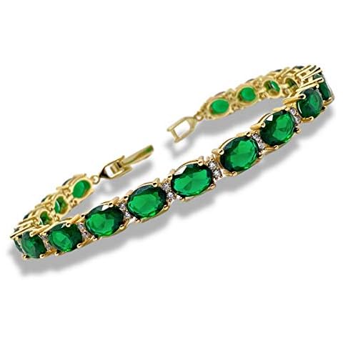 Dubai Gems Yellow Gold Finish oval cut created diamond bracelet | Womens Bracelet Mum Bracelets | Women Jewellery Gifts for Her Bracelets(Green Emerald) Cover