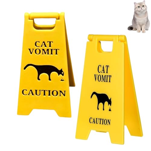 Señal Divertida de Vómito de Gato,2 Letreros de Advertencia y Precaución para Mascotas,Decoración Humorística de Escritorio,para Amantes de Gatos y Perros