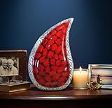 eSplanade Metall-Urnen-Gedenkglas-Behälter | Geprägte Urne in voller Größe für die Beerdigung von Asche | Tropfenförmige Metallurnen | Feuriges Rot – 10 Zoll (Feuriges Rot)