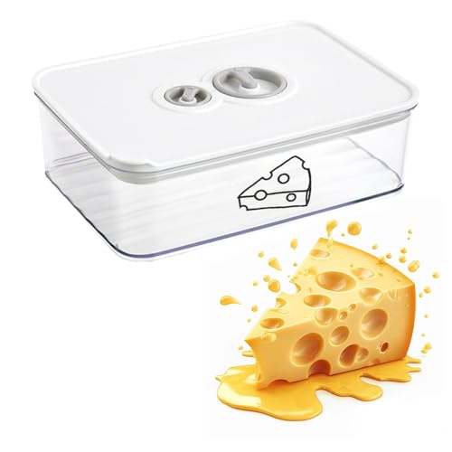 Boite fromage frigo 1250 ml avec couvercle hermetique et bouton de reglage du temps Boite a fromage pour frigo empilable utilisable aussi comme plateau fromage...