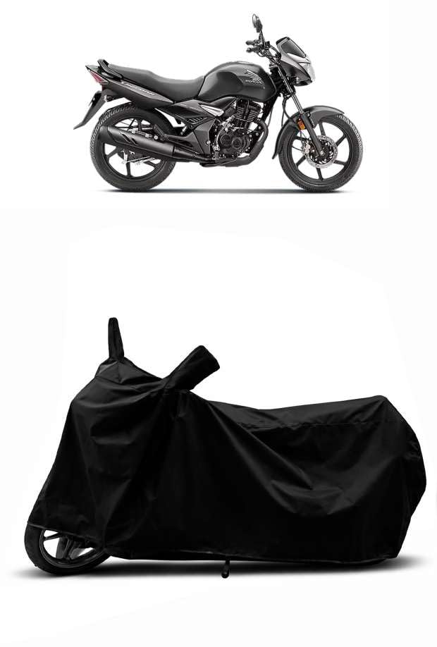 Image of Sheild Heavy Duty Waterproof Scooty & Bike Cover for Honda Unicorn 160 - UV Resistant, Dustproof & Rain Protection, All-Weather Outdoor Cover for Bikes & Scooty with Buckle Straps(Black)