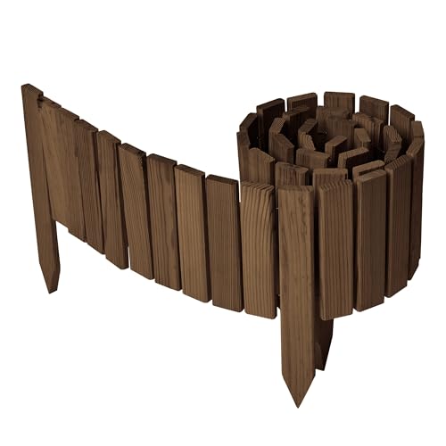 Garronda Beeteinfassung Holz Rollzaun Holzzaun 20 cm x 200 cm imprägniert Flexibler Rollborder Rasenkante Palisade Gartenzaun Umzäunung für Garten GD-0149, Dunkelbraun