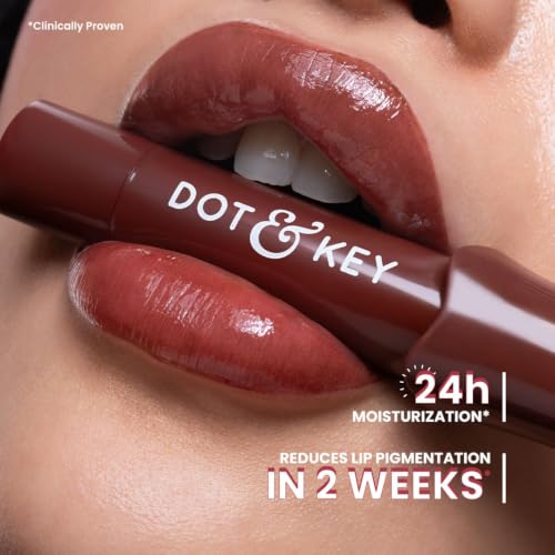 Image of Dot & Key Meltie Lip Balm SPF 50+ With 2% Kojic & Vitamin C | Hydrates Dry, Chapped Lips, Lightens Pigmentation, Brightens Lips | With Shea & Mango Butters, Peptide Infused | Cocoa Creme | 4g