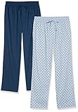 Amazon Essentials Men's Cotton Poplin Full-Length Pajama Bottoms, Pack of 2, Indigo/Flamingo, Medium