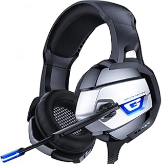 Gaming Headset Gaming Headphone with 360° Adjustable Noise Canceling Microphone, Led Light and Over Ear Memory Earmuff for PS4, PS5, PC (Black Gray)