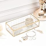 Gold Diamond Glass Box Glass Jewelry Box Decorative Box Keepsake Box for Women Girls Luxurious Gift 8x4x2 (Individual)