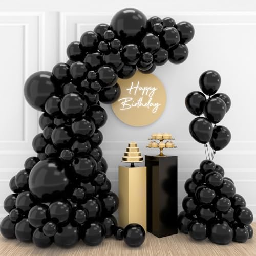 Kit Arche Ballon Noir pour Anniversaire, Mariage, Baptême, Baby Shower - 110 Ballons (18/12/10/5 Pouces) - Décoration