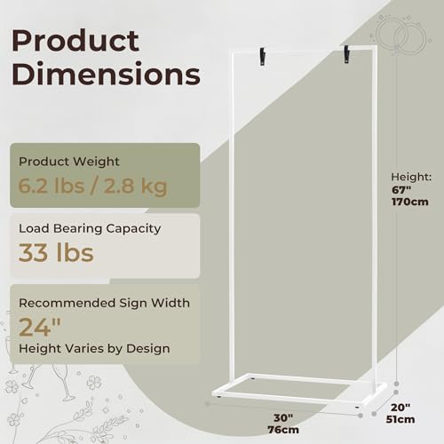 WEDORA Wedding Welcome Sign Stand, 67" (170 cm) Tall Height - White Metal Sign Holder with 6 Leather Straps, Easel Stand for Seating Charts & Event Décor by WEDORA - Used condition - Image 2