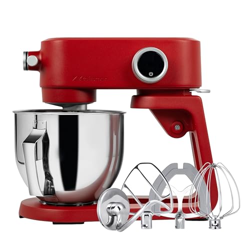Kraftsman Robot de cocina, amasadora para masa de pan, carcasa de metal, 8 niveles con temporizador, cuenco de 5 L, 4 cabezales de acero inoxidable (rojo)