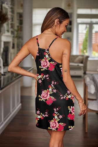 Image of Ekouaer Nightgowns for Women Cotton Sleepwear Sexy Sleep Shirt Adjustable Spaghetti Strap Night Gowns with Pockets S-3XL