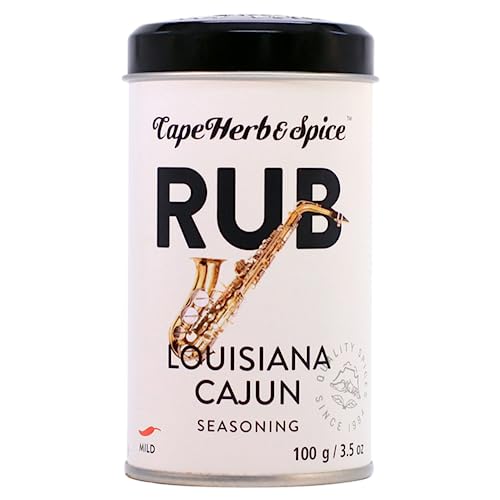 Cape Herb & Spice Rub Louisiana Cajun Seasoning Condiment, Chilli Rating Mild, 100 g Tin (Pack of 1)