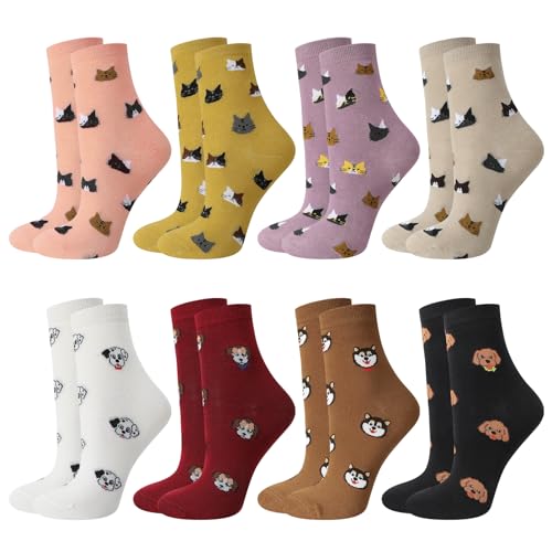 Zuimei 8 Pairs Women Socks 4-7 Soft Ladies Socks Cotton Colorful Cute Animal Sock Casual Novelty Crew Sock Present