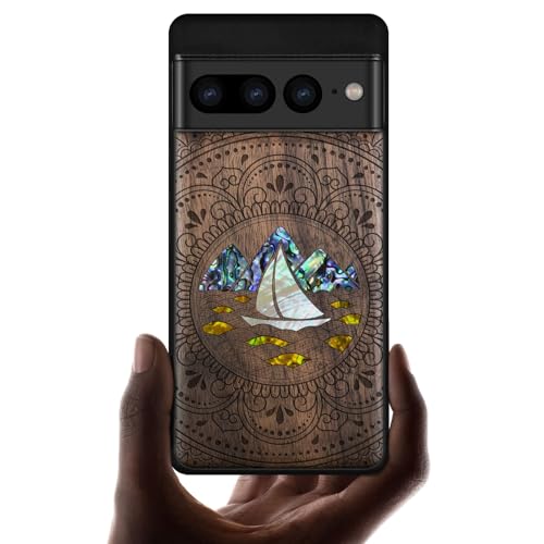 Étui Pixel 7 Pro en bois gravé mandala un cadeau artisanal unique et raffiné à offrir