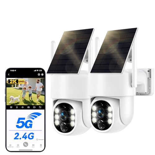 WESECUU Camera Surveillance WiFi Exterieure sans Fil Solaire 2.5K 4MP avec Panneau Solaire 5W, 2K QHD, Batterie 8000mAh, 2.4G et 5GHz Wi-FI, 360° PTZ Suivi Automatique,...