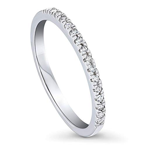BERRICLE Rhodium Plated Sterling Silver Wedding Half Eternity Band Ring Made with Swarovski Zirconia Size 9