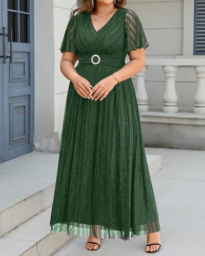 Plus Size Formal Dresses - Evening Gown Sparkly Sequin Glitter Prom Gala Ball Wedding Guest Maxi Dress with Short Sleeve4