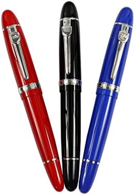 Ranvi JinHao 159 Fountain Pen With Sliver Trim, 0.5MM Medium Nib, 3 PCS,3 Colors (Black, Red, Blue)