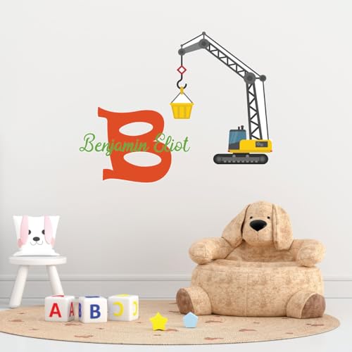 Vinilo decorativo personalizado grúa para habitación infantil miniatura 4