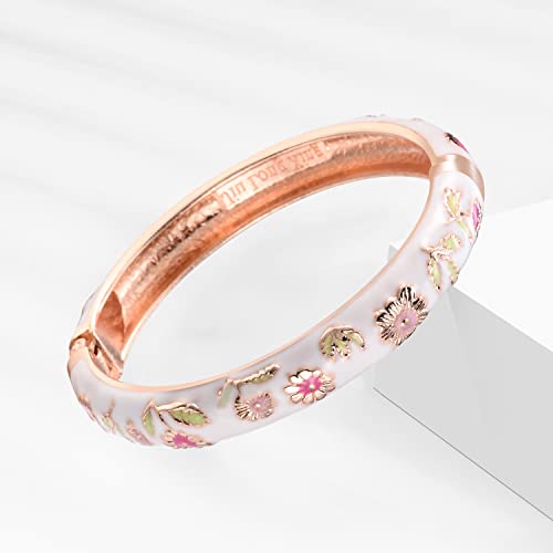 Ujoy Colors Handcraft Jewelry Cloisonne Bracelet Enamel Bird Spring Hinged Womens Bangles Gifts Box 55C49-55A82 White #TOP2