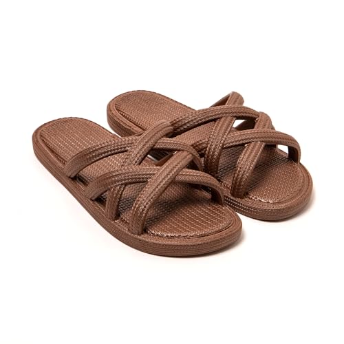 BRASILERAS Tongs Femme Antidérapantes Confortables Chaussures de Plage/Piscine/urbaines Brun 39 EU