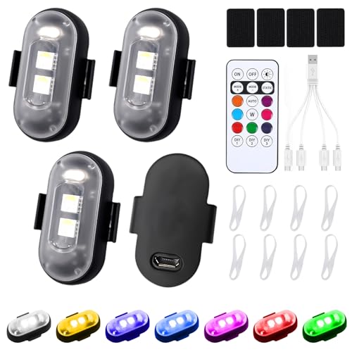 Senchinner 4 Stück Kabellose Auto LED-Blitzlichter mit Fernbedienung, 8 Farben Hochhelle Akku Blitzleuchten für Auto, Drohne, LKW, Motorrad-schwarz
