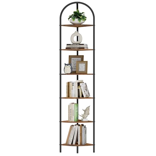 Homhedy 6-Tier Arched Corner Shelf Stand, Wall Corner Bookshelf with