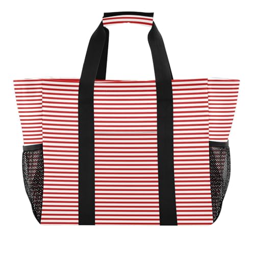 Red White Stripes Large Beach Bag Waterproof Beach Tote Bags for Women Travel Gym Pool