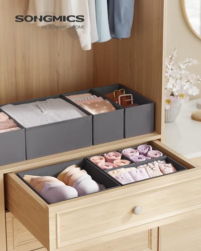 SONGMICS Drawer Organizer, Dresser Drawer Organizers, Set of 12, Foldable Fabric Storage Bins for Socks, Underwear, Bras, Ties, Scarves, Slate Gray URDZ006G03 image 2