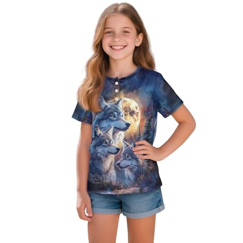 Girl’s Henley Shirt 2-16 Years Kids Button Up Short Sleeve Tshirts Summer Casual Soft Outdoor School Outfits