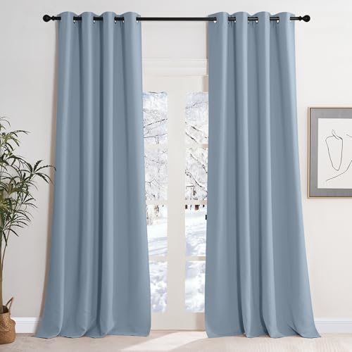 KGORGE Hellblau Vorhang 245 cm Lang Thermo Gardinen Isolierend Kälte Und Wärme Verdunkelungsvorhang Kinderzimmer Ösenschal 2er Set Vorhänge Lichtundurchlässig, 245 x 140 cm(HxB) Spa-Blau