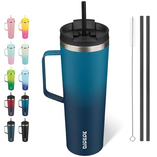 Image of BJPKPK 30oz Insulated Tumbler with Handle, Lid & Straw, Stainless Steel