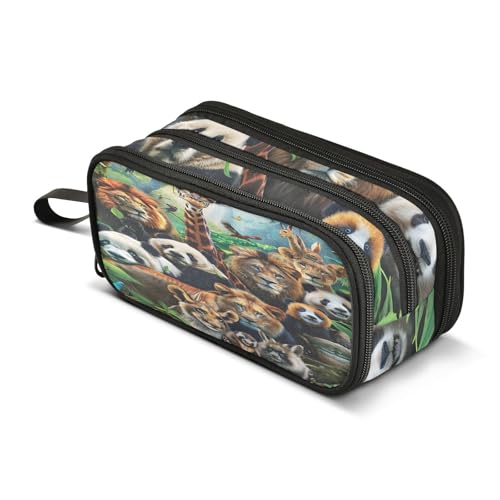 Image of Animals Pencil Case Box Boys Girls Large Pencil Pouch Zipper Compartments Big Capacity Stationery Pen Bag Organizer for Kids Teens Adults School Office