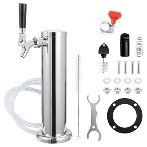 MRbrew Single Tap Draft Beer Tower, Support Countertop and Kegerator Installation, Stainless Core Beer Faucet Stainless Steel 3'' Flange Brewing Tower Dispenser Kit with Self-Closing Faucet Spring