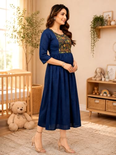 Image of RITIJYA Feeding Kurtis for Women with Zip | Maternity Gown Pregnancy Dress for Nursing Mothers | Viscose Rayon | Stylish & Comfortable | S to 4XL | Maternity Wear Feeding Dress Tops
