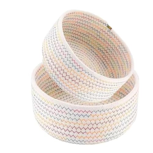 CUEMOON Set di 2 cestini portaoggetti in corda di cotone intrecciato, per bagno, cameretta dei bambini, soggiorno, impilabili e multiuso
