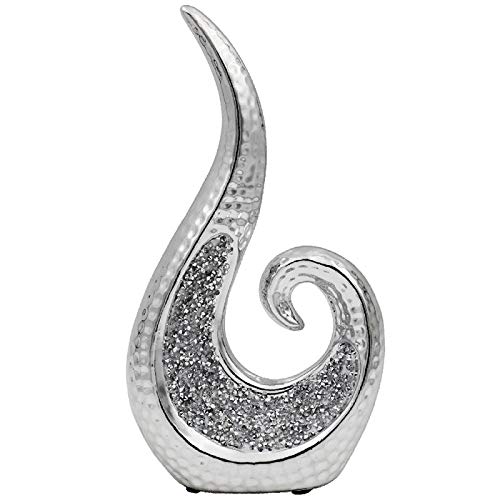 The Leonardo CollectionStylish Silver Swirl Textured Diamonte Bling Decorative Sculpture Ornament Gift