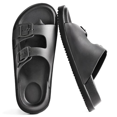 Image of Arch Support Footbed Sandals for Women & Men, Adjustable Double Buckle Comfort Sandals, Cork-Style Cushioned Sole, Casual Walking Slides for Everyday Wear