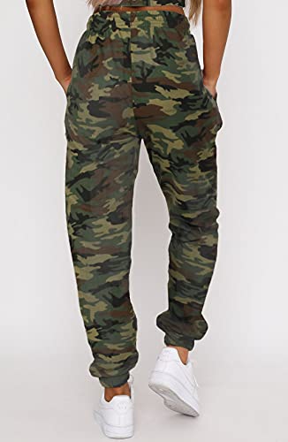 Waitfairy Women's Sweatpants Drawstring Long Pants Jogger Sweat Pants With Pocket Dark Camouflage M #TOP3
