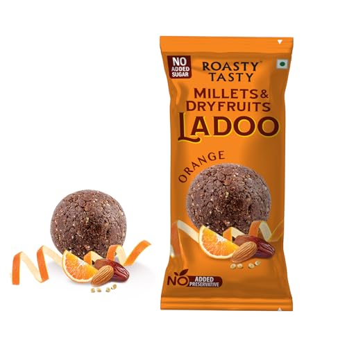 Image of Roasty Tasty Orange- Millets & Dryfruits Ladoo | Energy Bar Replacement | No Added Sugar | No Artificial Flavor | Healthy Snacks | Rich in Proteins | Dry Fruits, Seeds & Nuts Mithai | 5 Pcs -40g each
