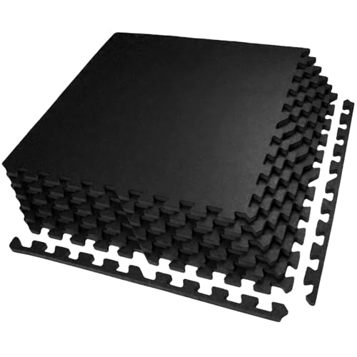 Image of AIRHOP 0.56in Thick 24 Sq Ft Exercise Equipment Mats, 6 Tiles Upgraded Rubber Top with High Density EVA Foam, Large Interlocking Puzzle Gym Flooring for Home Gym, Heavy Weight Workout,Black