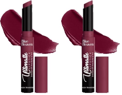 Image of Blue Heaven Ultimatte NonTransfer lipstick for women|Enriched with Shea Butter & Vitamin E| Matte Finish, Smudge Proof & Waterproof Long Lasting Lipstick Upto 12Hrs| 2.2g | 06 Pink (Pack of 2)