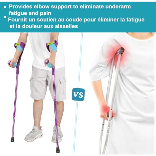 Antdvao- Forearm Crutches for Adults, Forearm Crutches with Cuffs, Anti-Drop, Crutches for Walking, Forearm Crutches Lightweight Adjustable, Aluminum Forearm Crutches, Black Crutches (Double Purple)