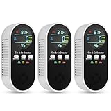 Vilfet 5-in-1 Carbon Monoxide Detectors, Natural Gas Leak Detector, Plug-in & Battery Backup Co Detector, HD Digital Display, CO Gas Temp Humidity Sensor, 3-Pcs, Black